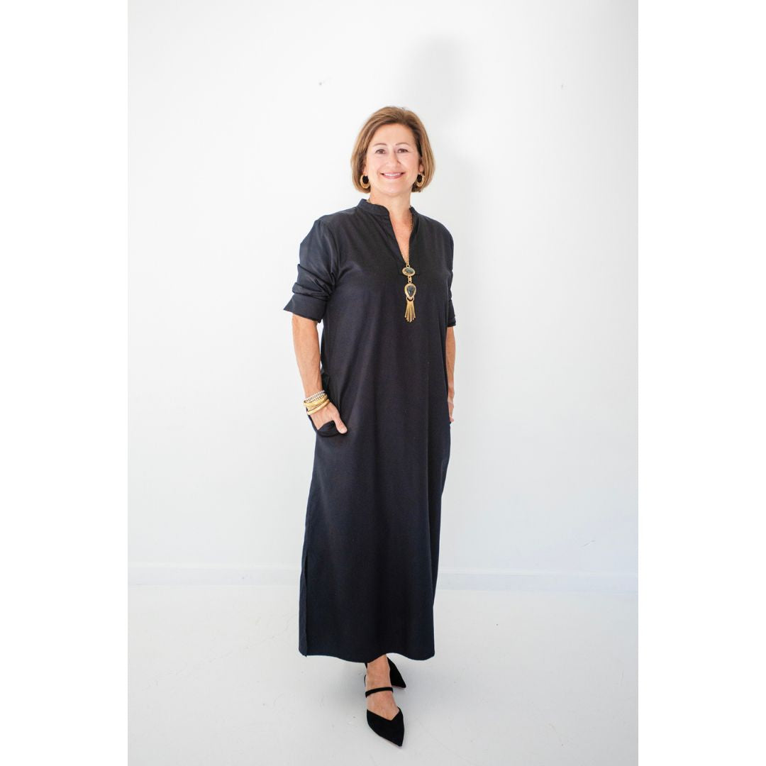 Poppy Long Caftan Dress - Black