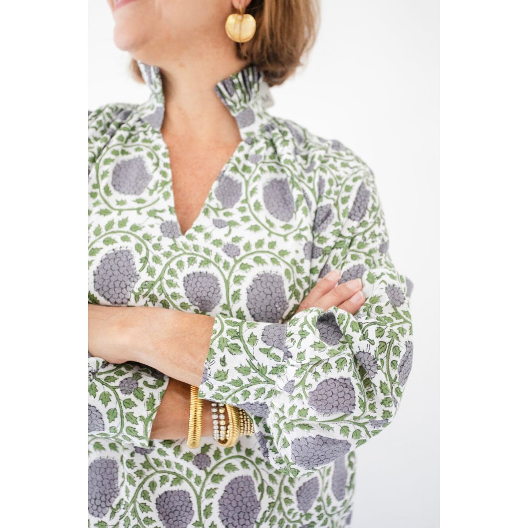 Ruffle Collar Top - Purple and Green
