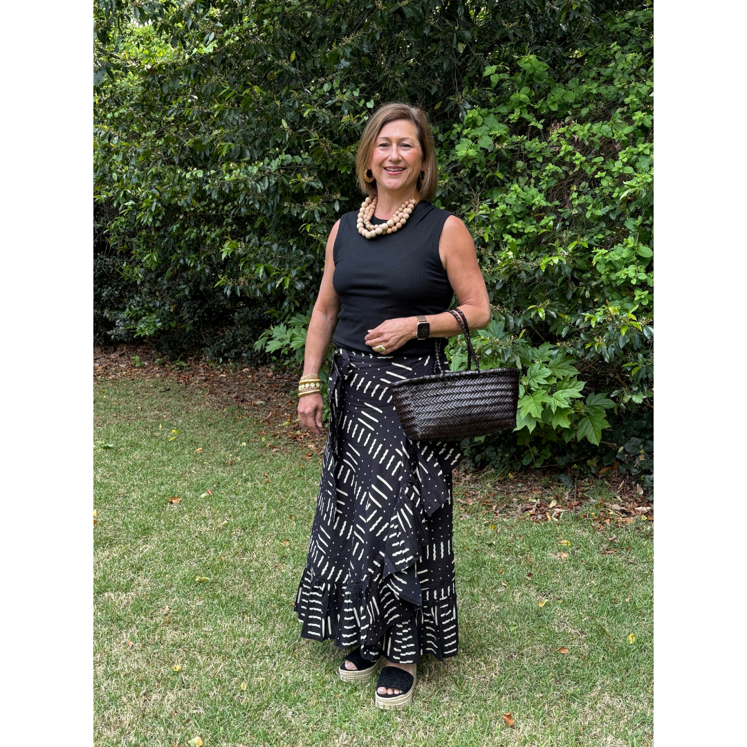 Sofia Printed Wrap Skirt - Black/Cream Geo Print
