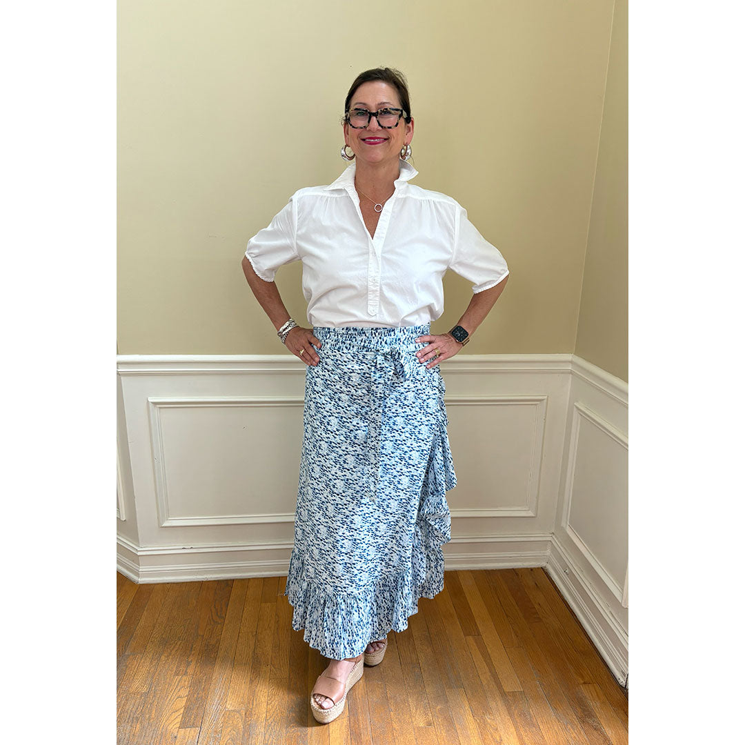 Sofia Printed Wrap Skirt - Raindrops