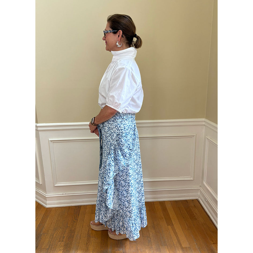 Sofia Printed Wrap Skirt - Raindrops