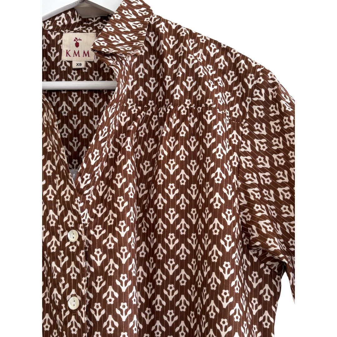 Kathya Popover Top - Brown Floral Print
