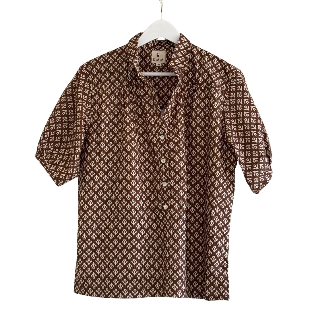 Kathya Popover Top - Brown Floral Print