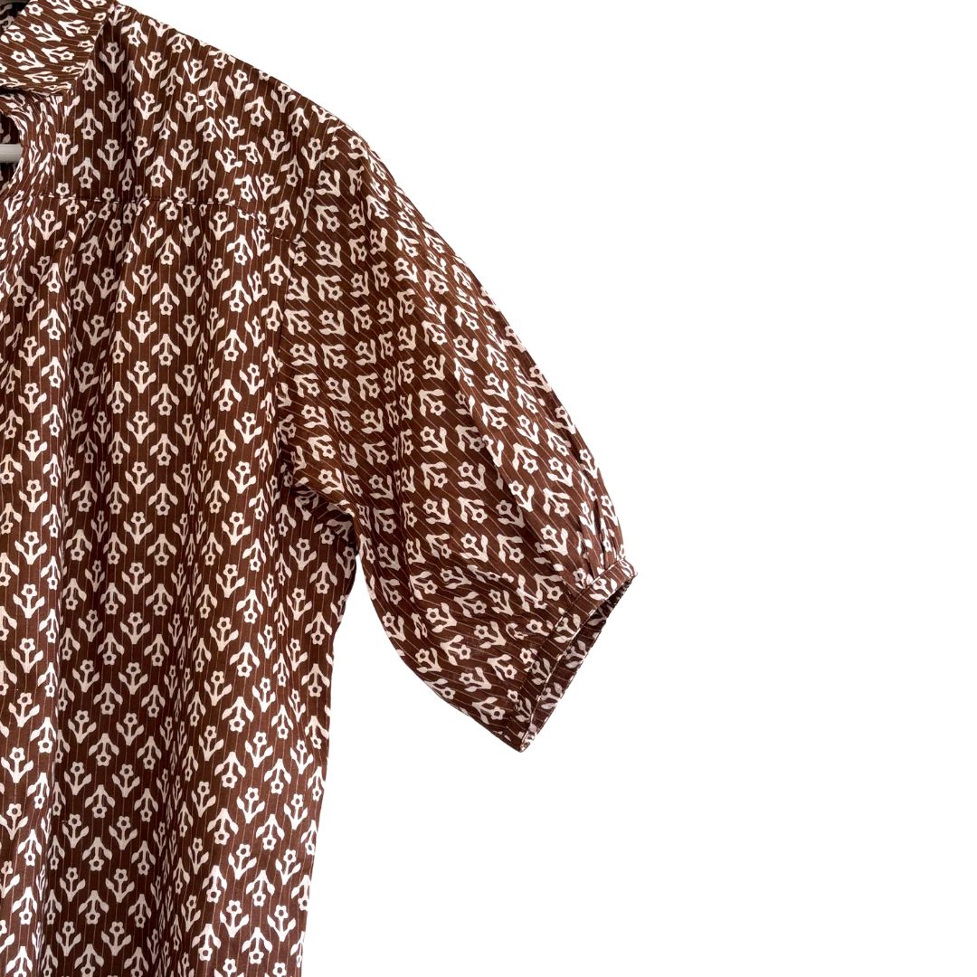 Kathya Popover Top - Brown Floral Print