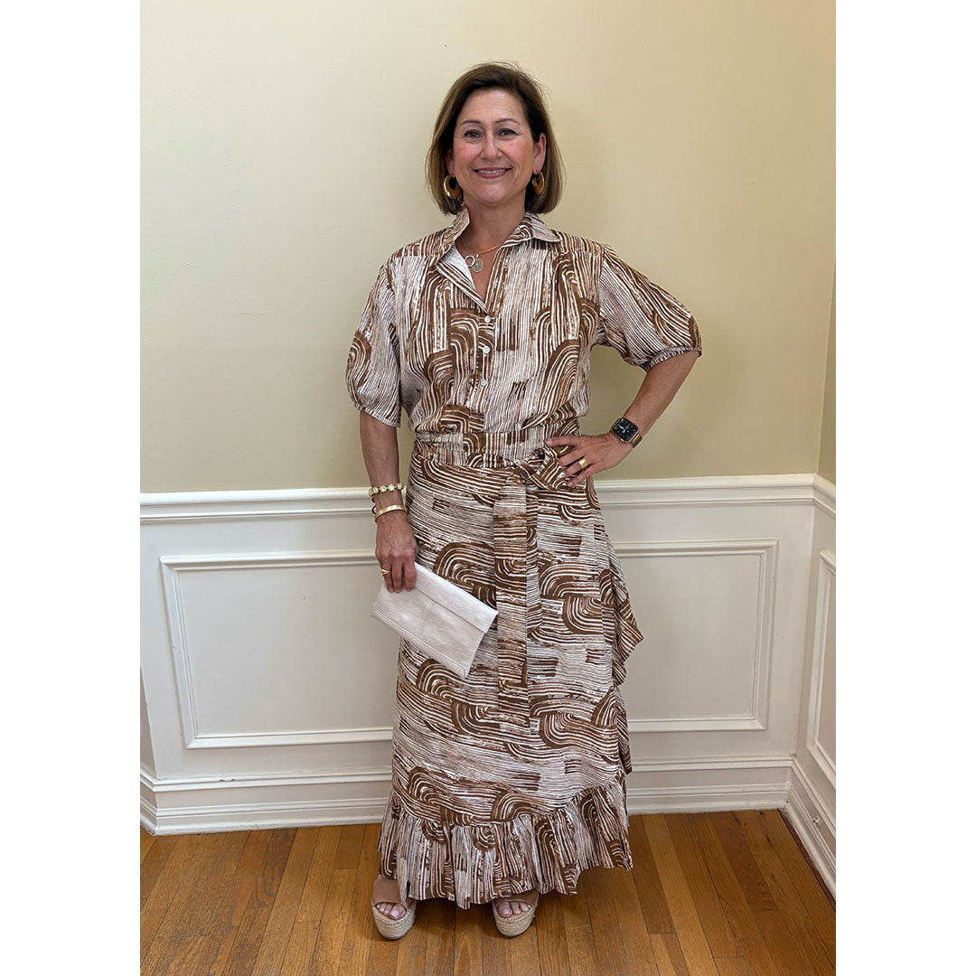 Sofia Printed Wrap Skirt - Brown Retro