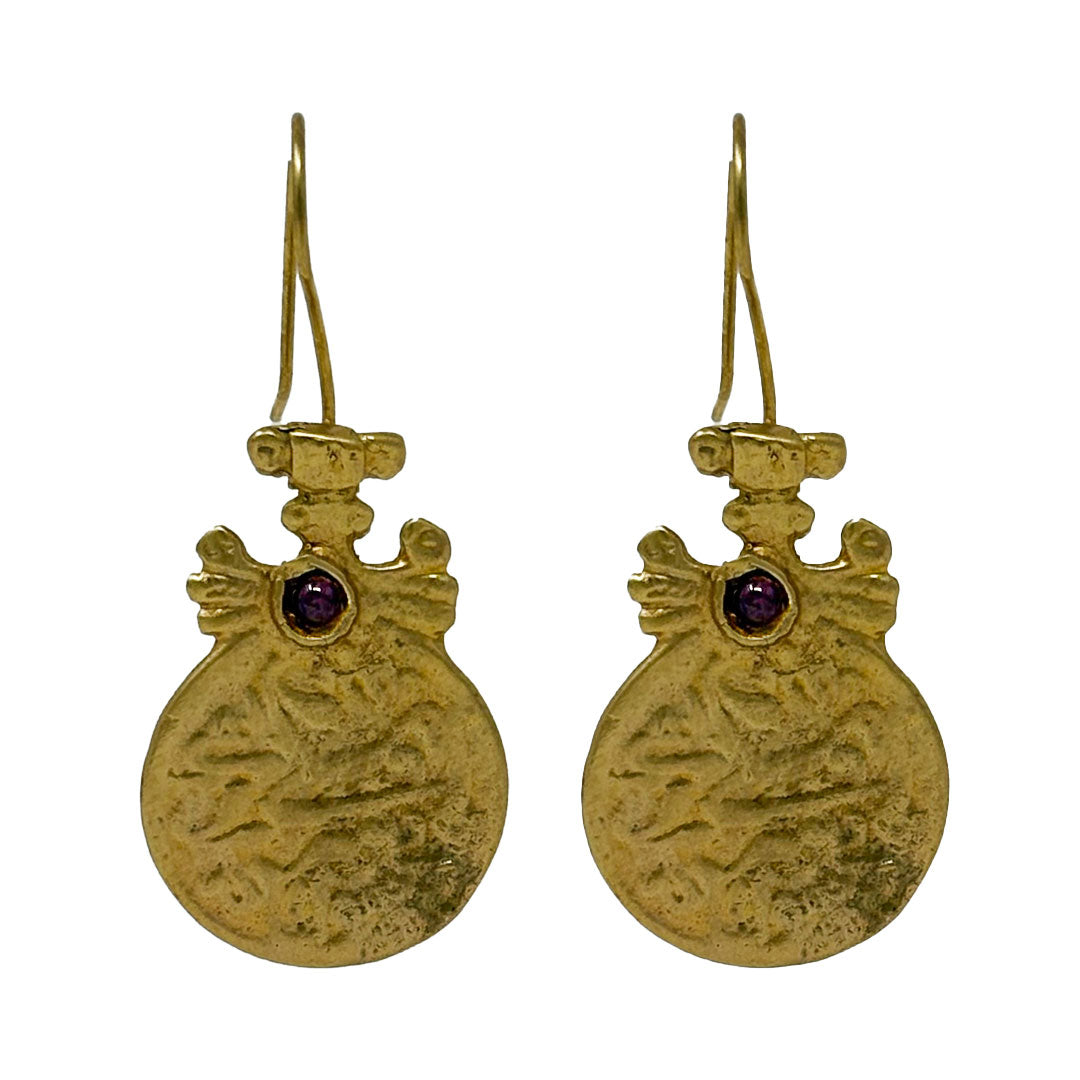 Medallion Drop Earrings with Amethyst Gemstone
