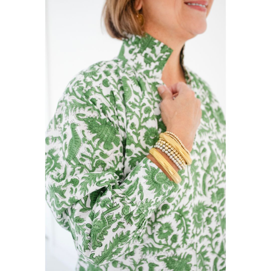 Ruffle Collar Top - Green and White