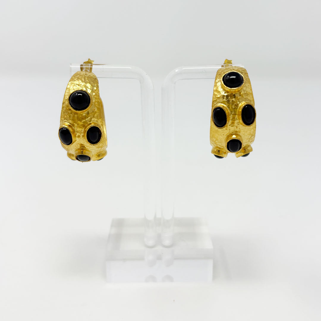 Hammered Hoop Earrings - Onyx