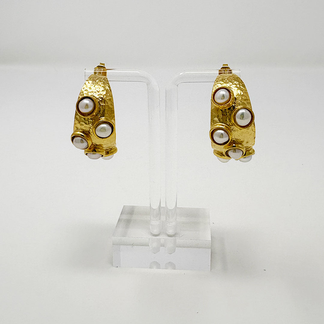 Hammered Hoop Earrings - Pearl
