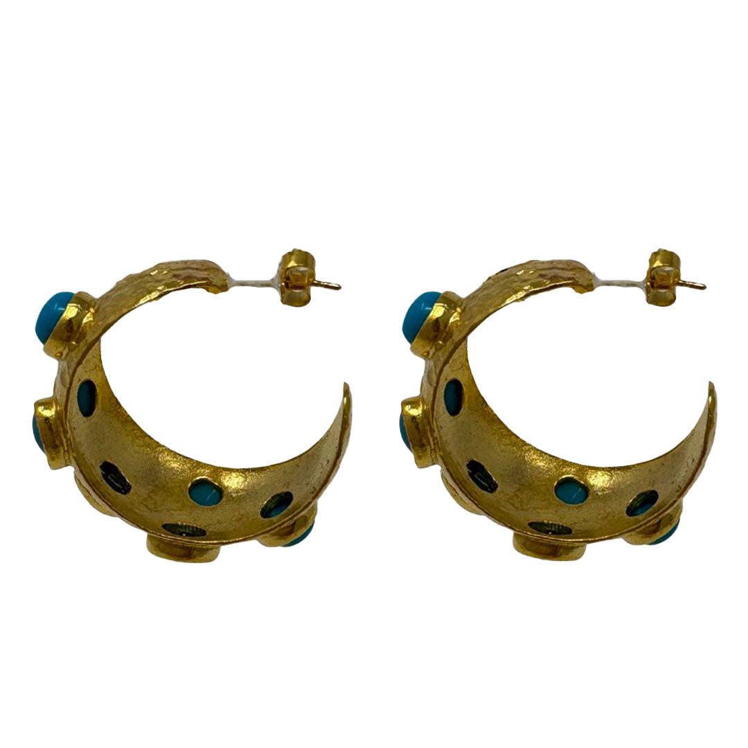 Hammered Hoop Earrings - Turquoise