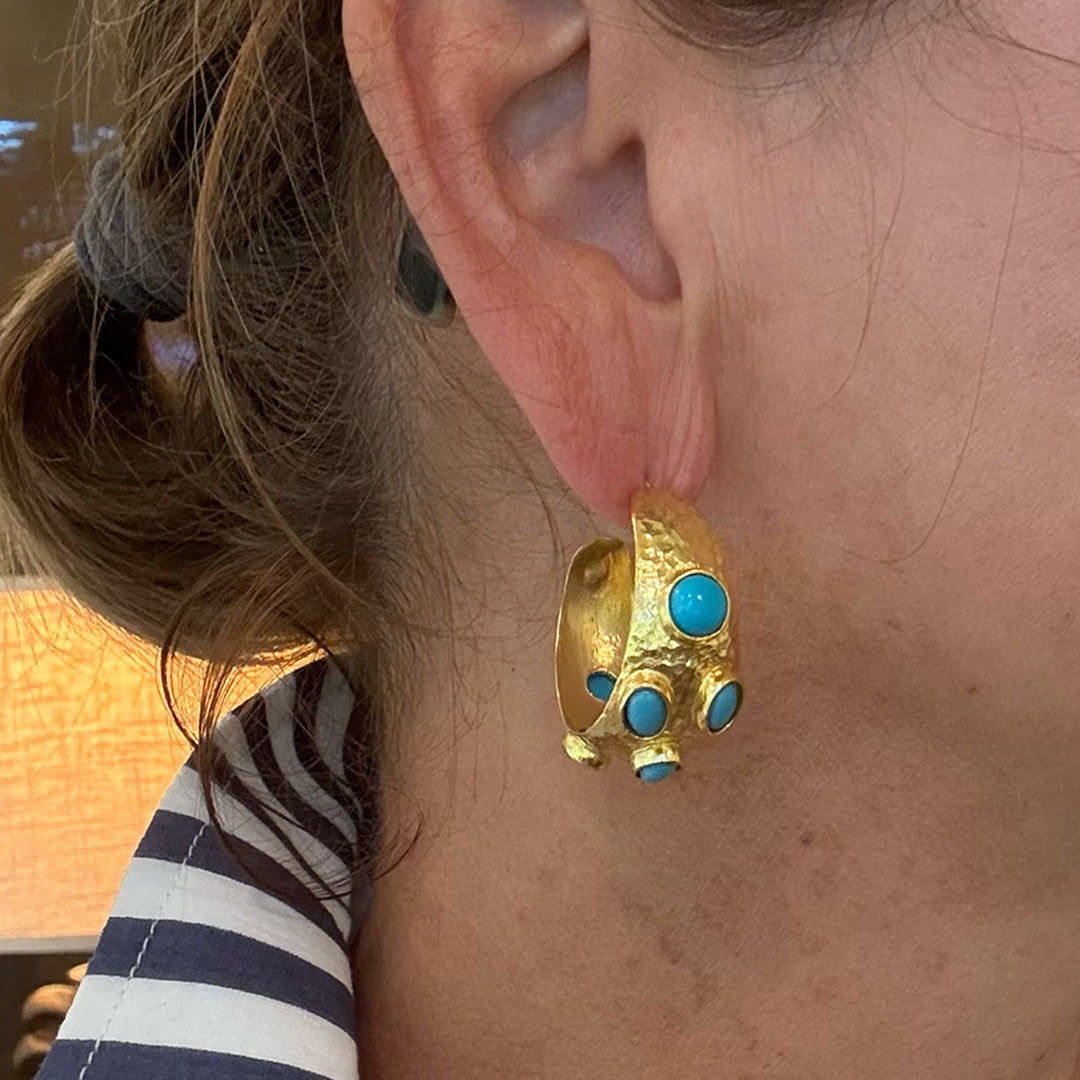 Hammered Hoop Earrings - Turquoise