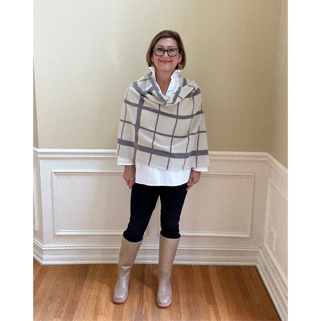 Henriette Poncho - Grey/Ecru