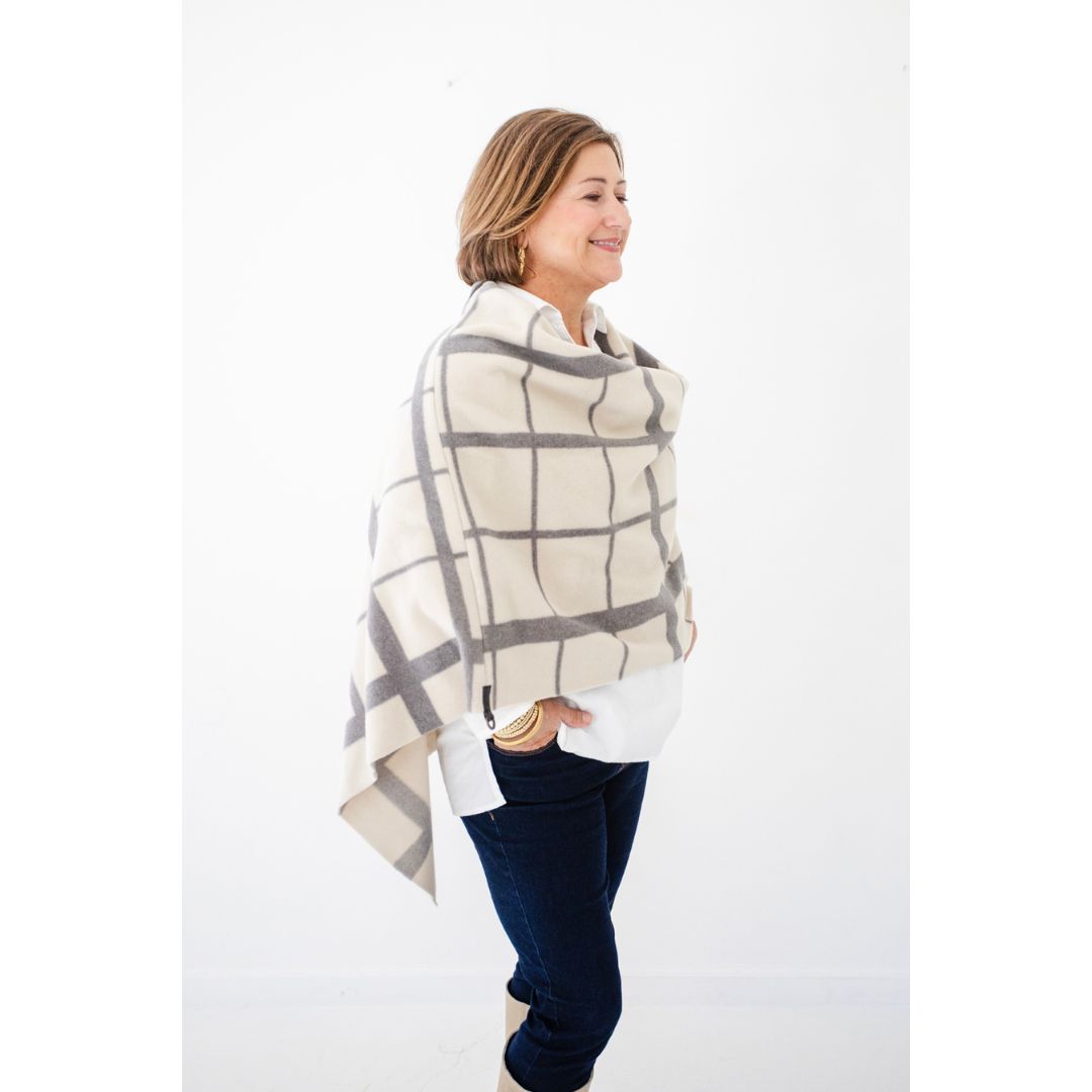 Henriette Poncho - Grey/Ecru
