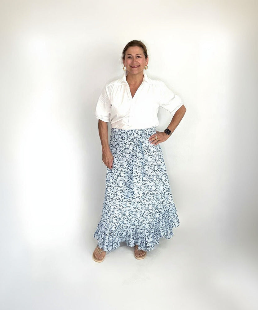 Sofia Printed Wrap Skirt - Raindrops