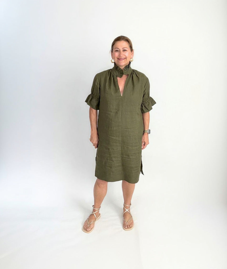 Linen Jillian Dress - Forest