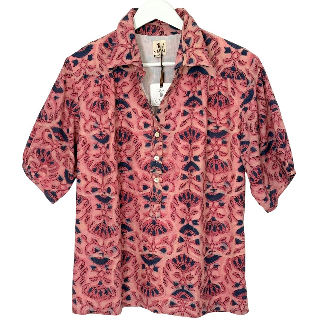 Kathya Popover Top - Blue/Pink Floral