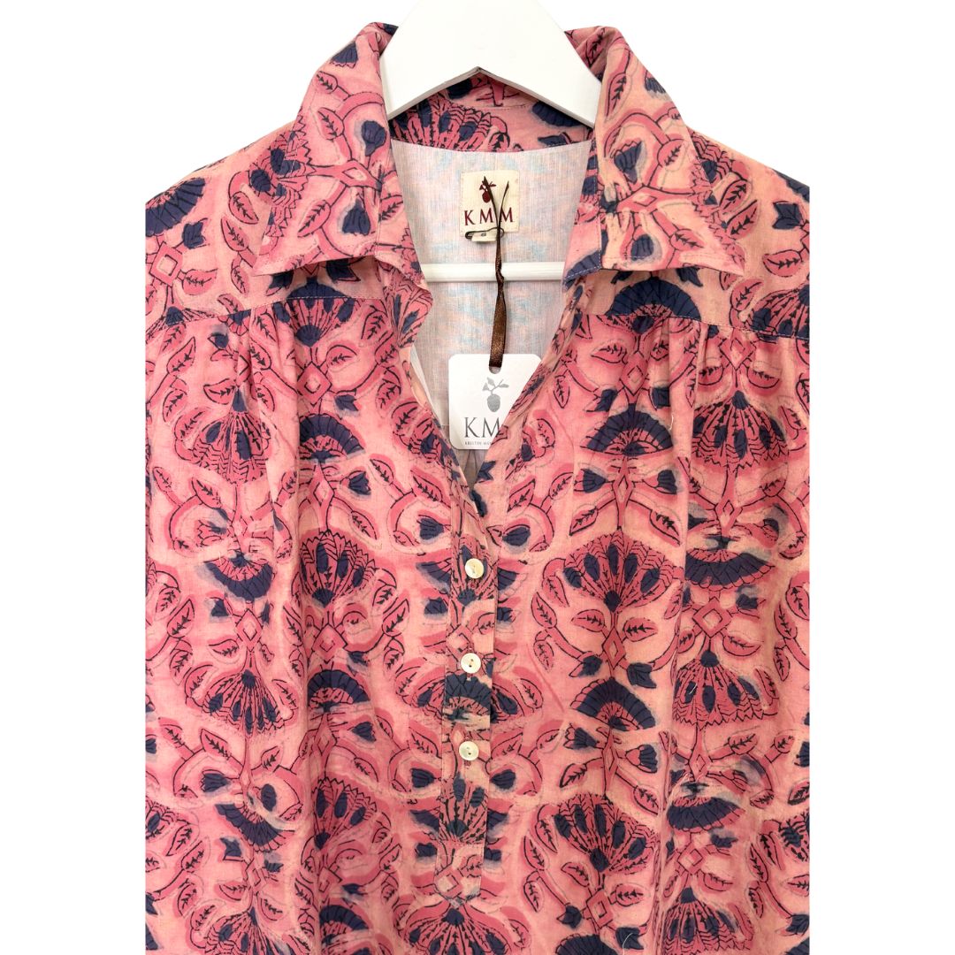 Kathya Popover Top - Blue/Pink Floral