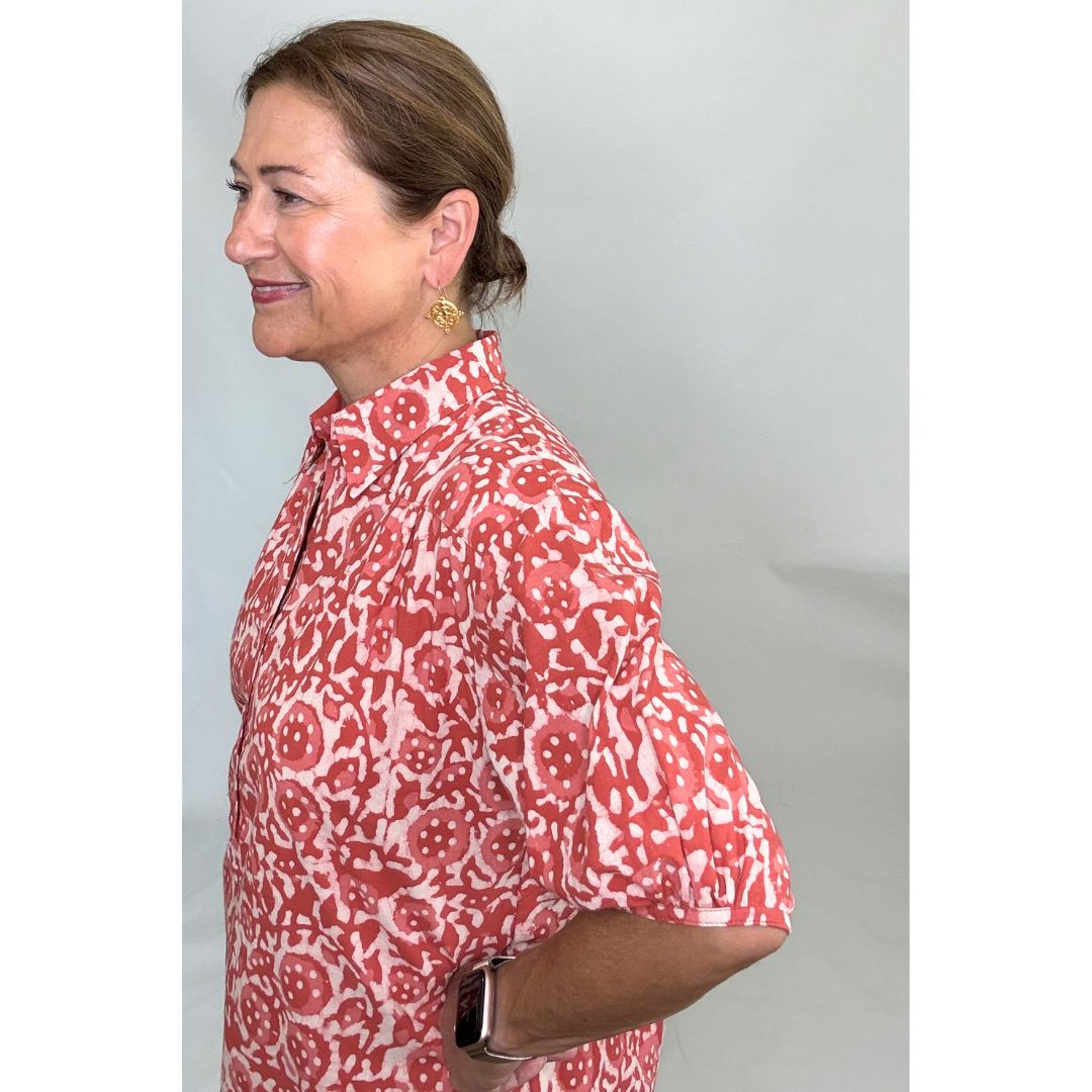 Kathya Popover Top - Pink Floral