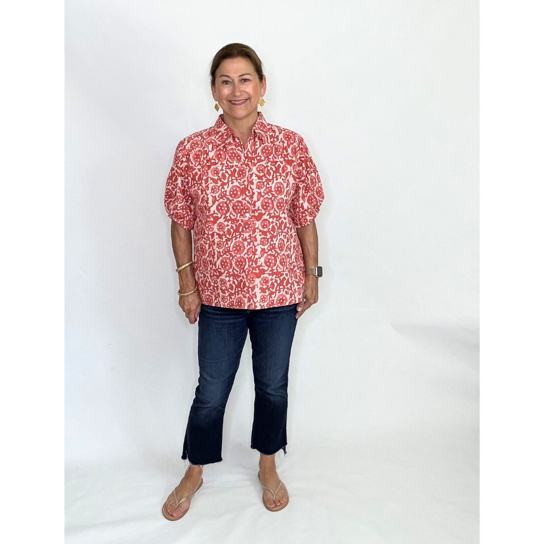 Kathya Popover Top - Pink Floral