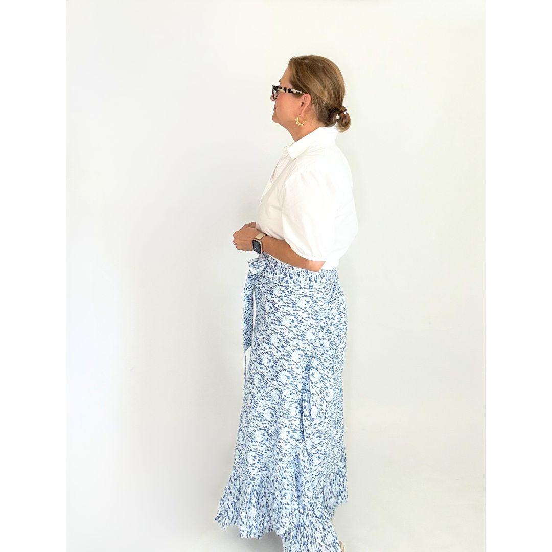 Sofia Printed Wrap Skirt - Raindrops