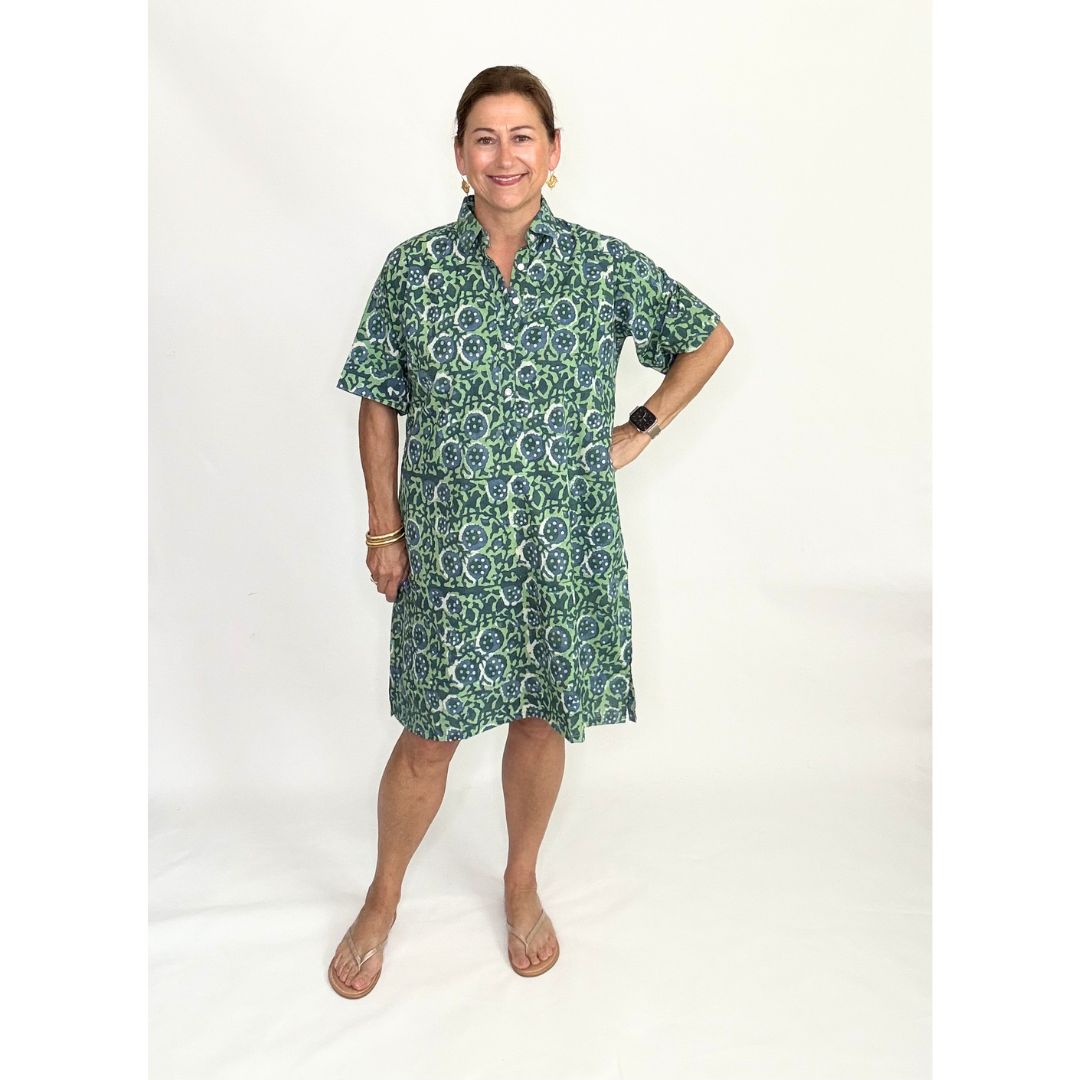 Lucia Short Dress - Blue/Green Floral