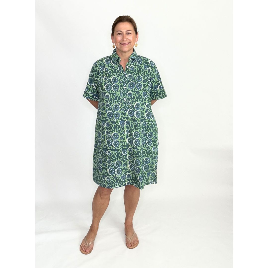 Lucia Short Dress - Blue/Green Floral