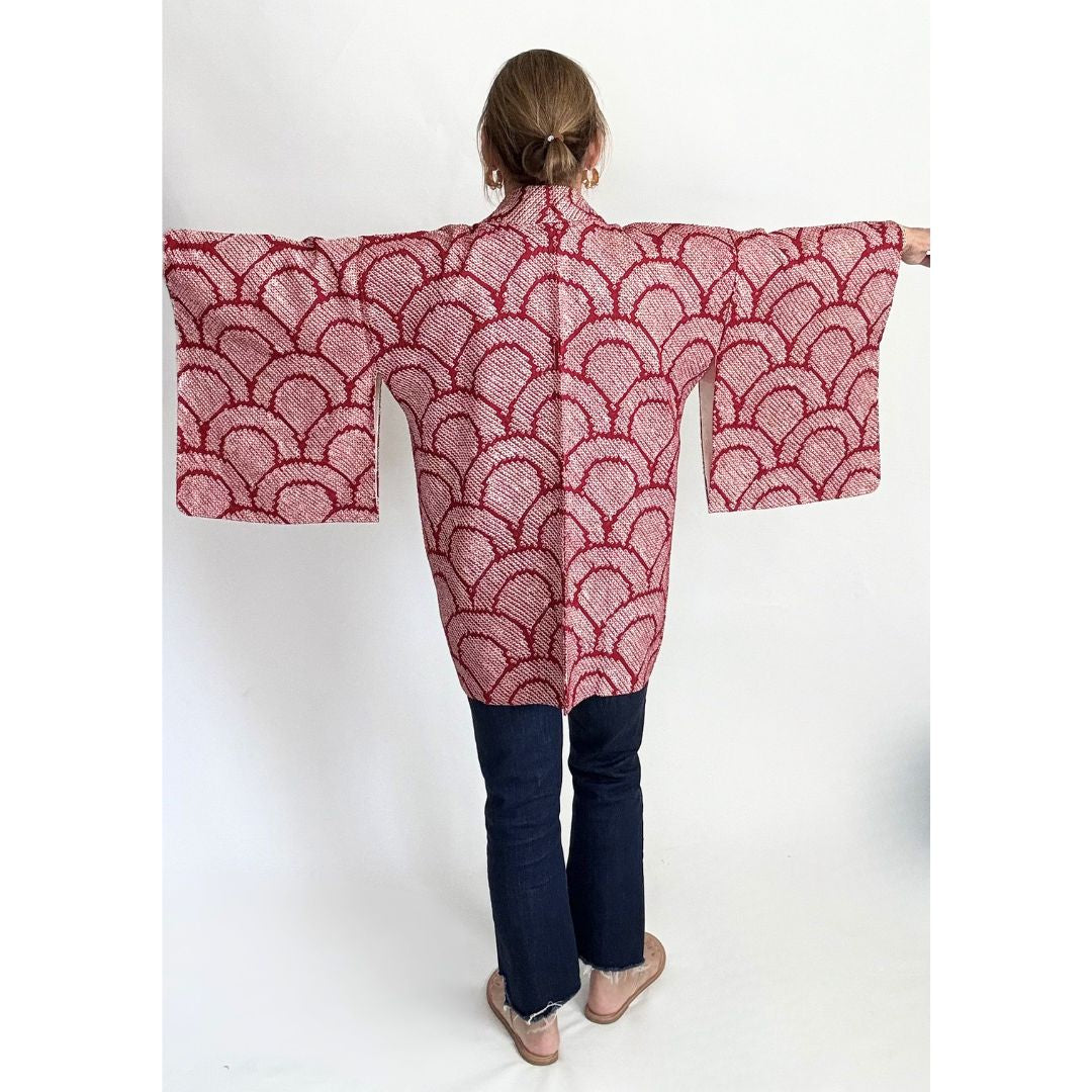 Japanese Haori - Crimson and White