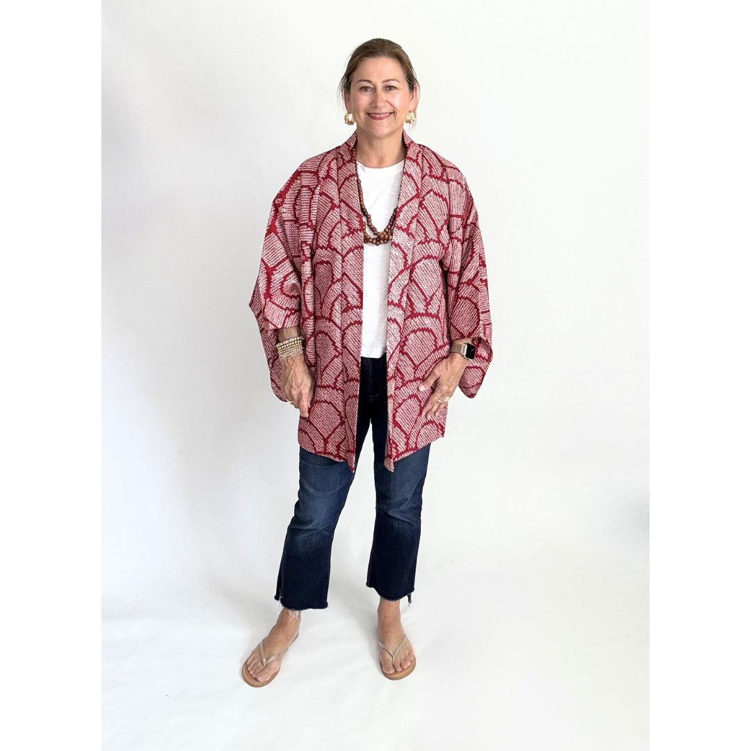 Japanese Haori - Crimson and White