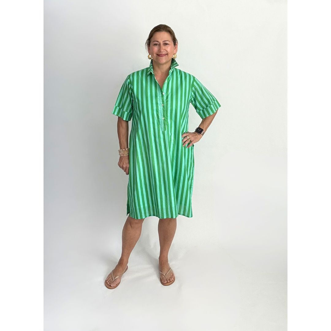 Lucia Shirt Dress - Green Stripe