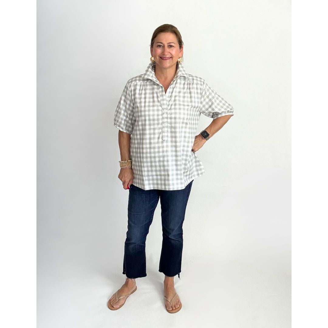Kathya Popover Top - Grey/White Check