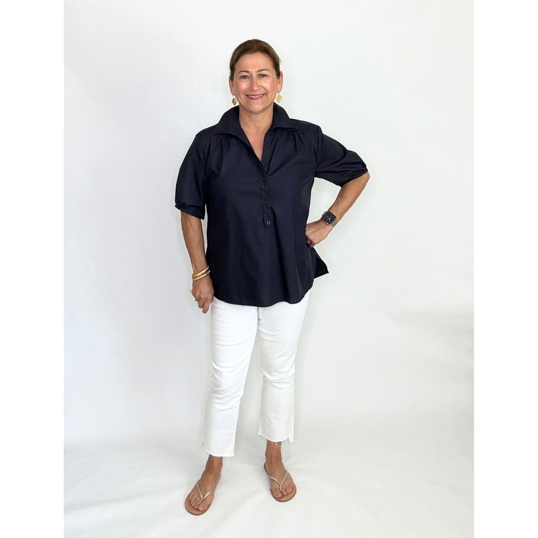 Kathya Popover Top - Navy