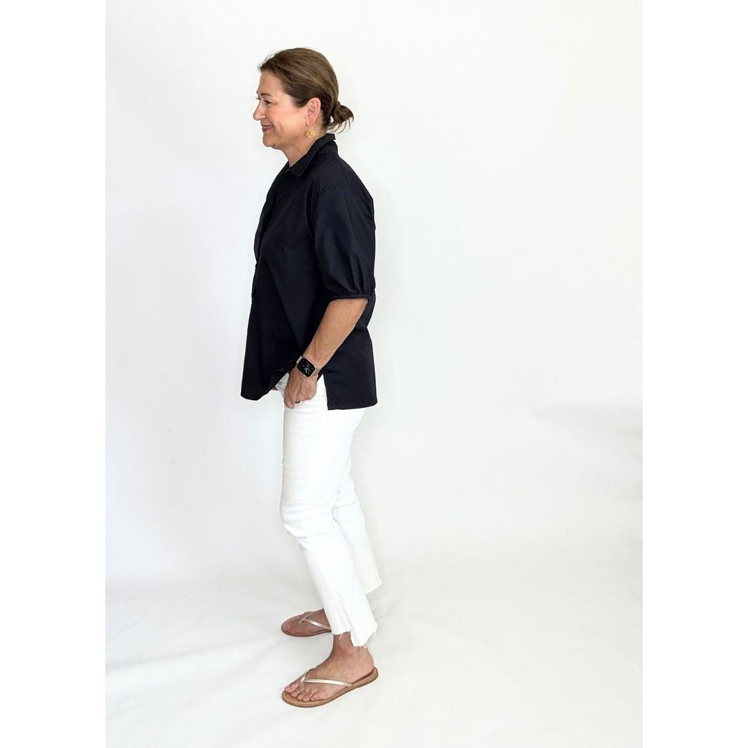 Kathya Popover Top - Navy