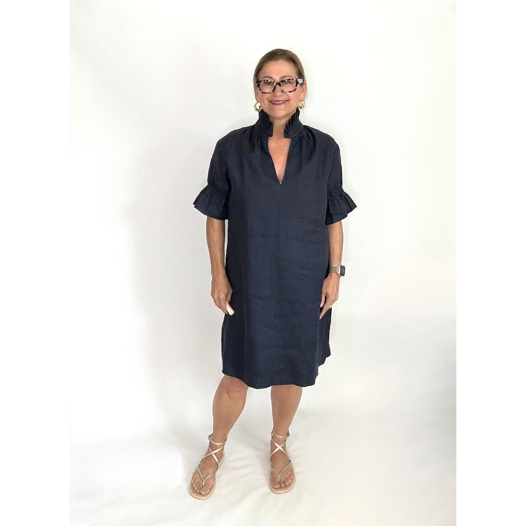 Linen Jillian Dress - Navy