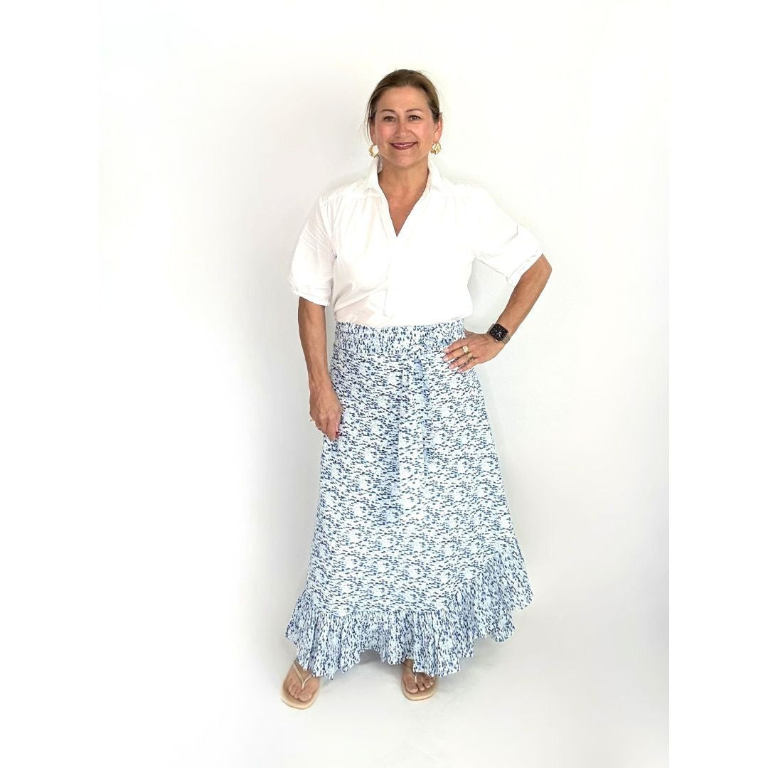 Sofia Printed Wrap Skirt - Raindrops