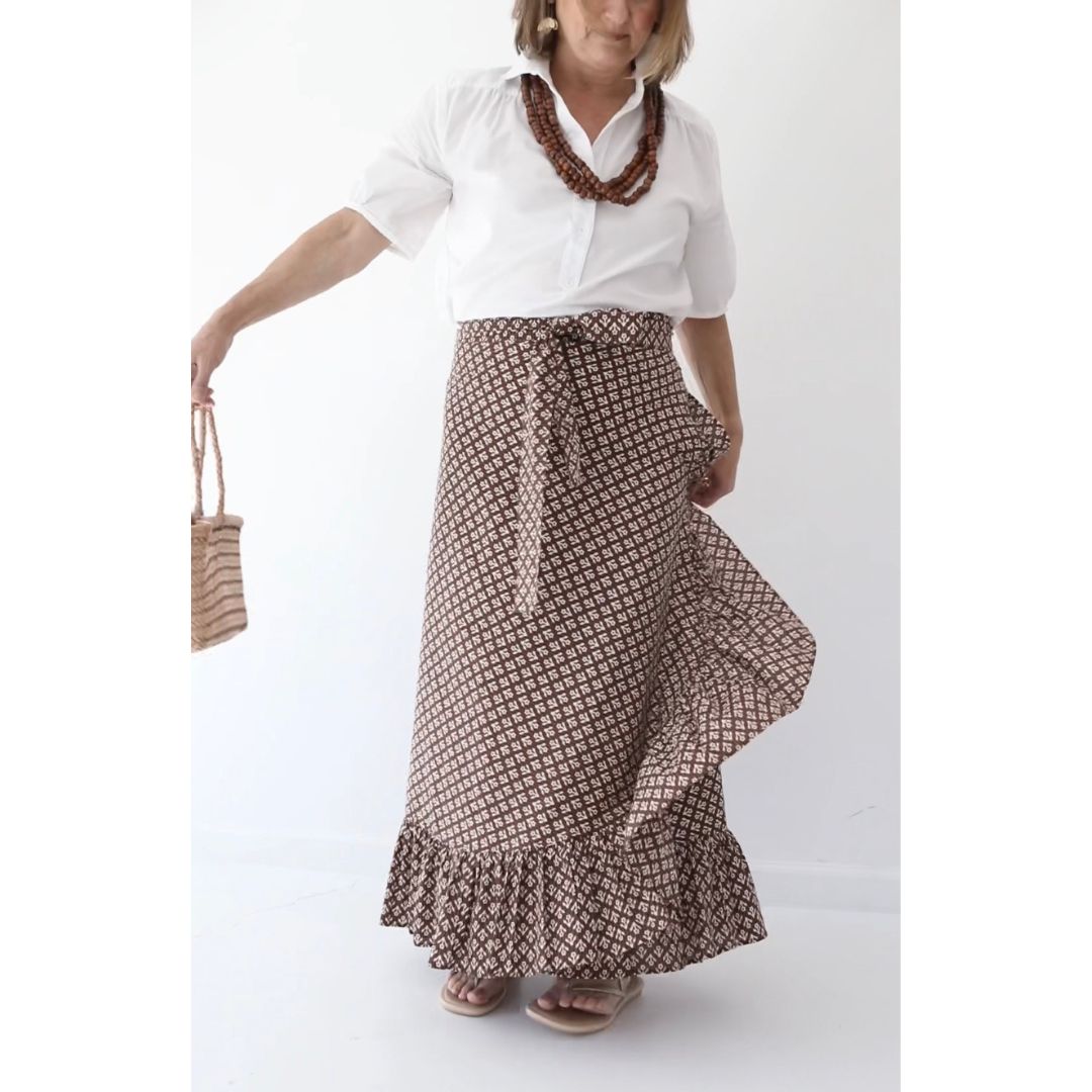 Sofia Wrap Skirt - Brown Floral Print