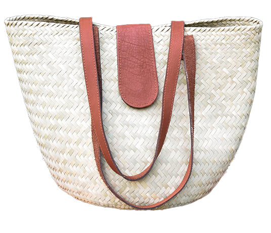 Straw Tote With Tan Leather